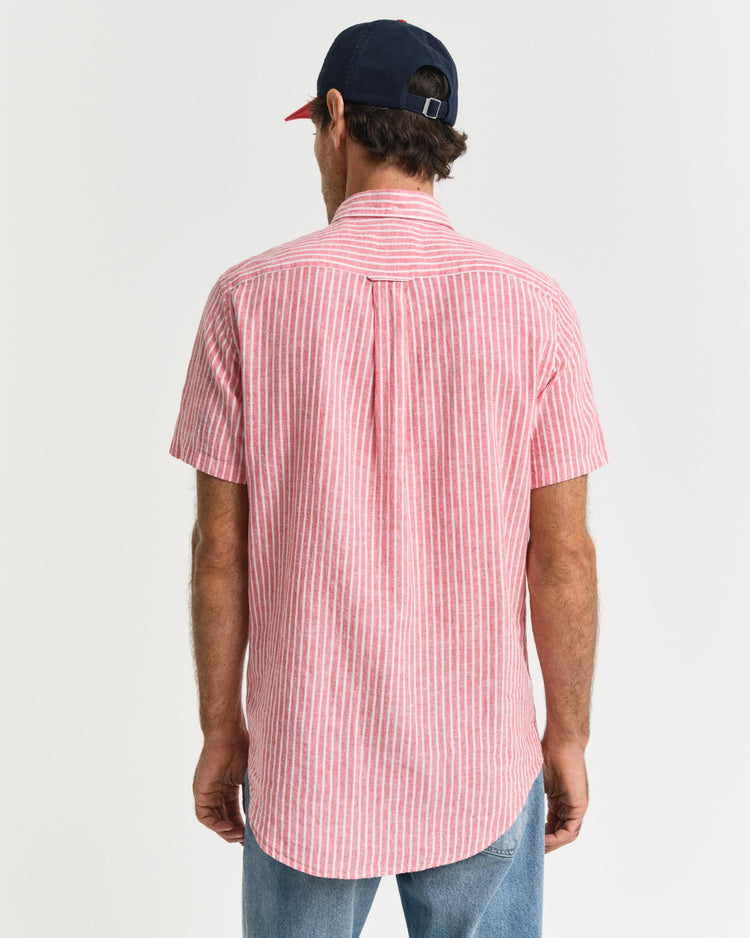Gant Apparel Mens REG COTTON LINEN STRIPE SS SHIRT 643/BRICK RED
