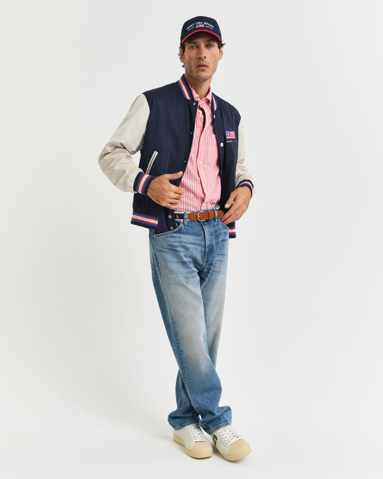 Gant Apparel Mens REG COTTON LINEN STRIPE SS SHIRT 643/BRICK RED