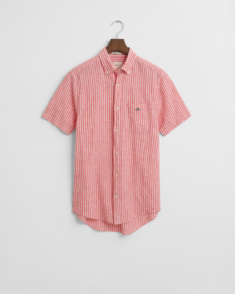 Gant Apparel Mens REG COTTON LINEN STRIPE SS SHIRT 643/BRICK RED