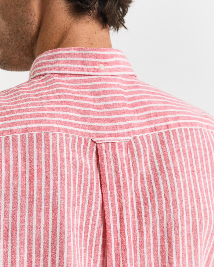 Gant Apparel Mens REG COTTON LINEN STRIPE SS SHIRT 643/BRICK RED