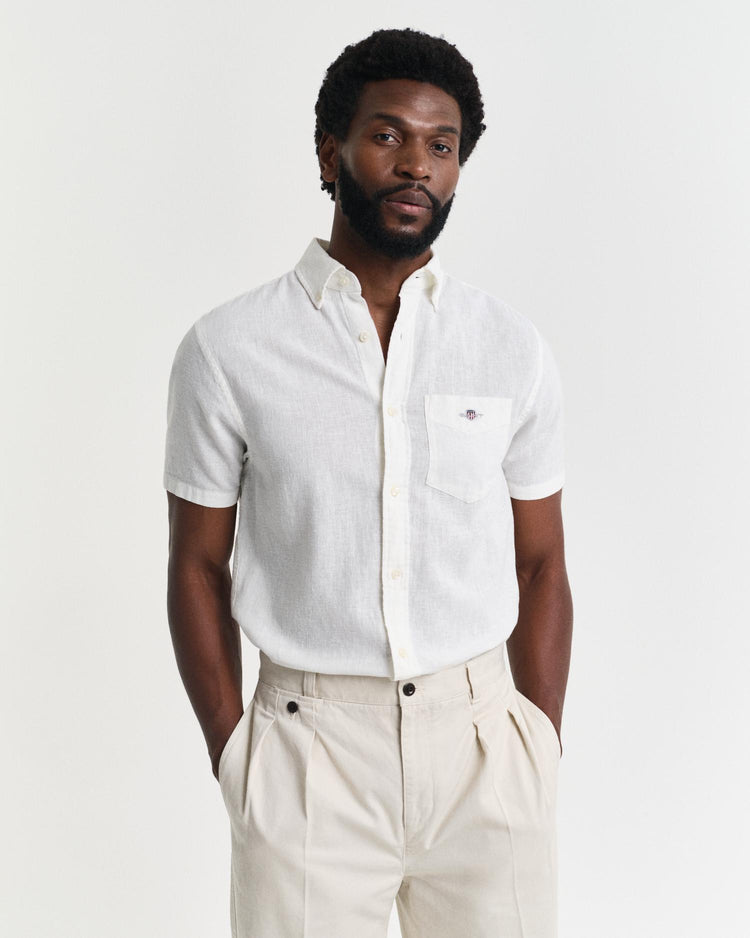 Gant Apparel Mens REG COTTON LINEN SS SHIRT 110/WHITE