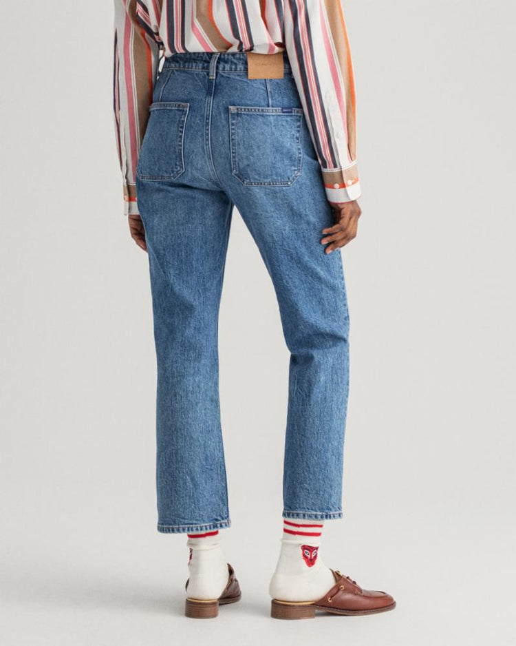 Gant Apparel Womens CROPPED FLARE JEANS 972/MID BLUE BROKEN IN