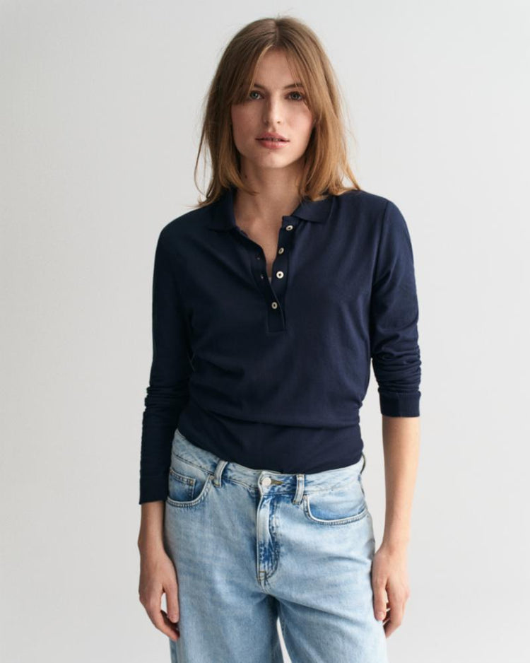 Gant Apparel Womens REG SEAMLESS LS POLO 433/EVENING BLUE