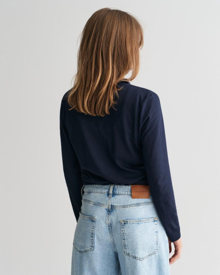 Gant Apparel Womens REG SEAMLESS LS POLO 433/EVENING BLUE