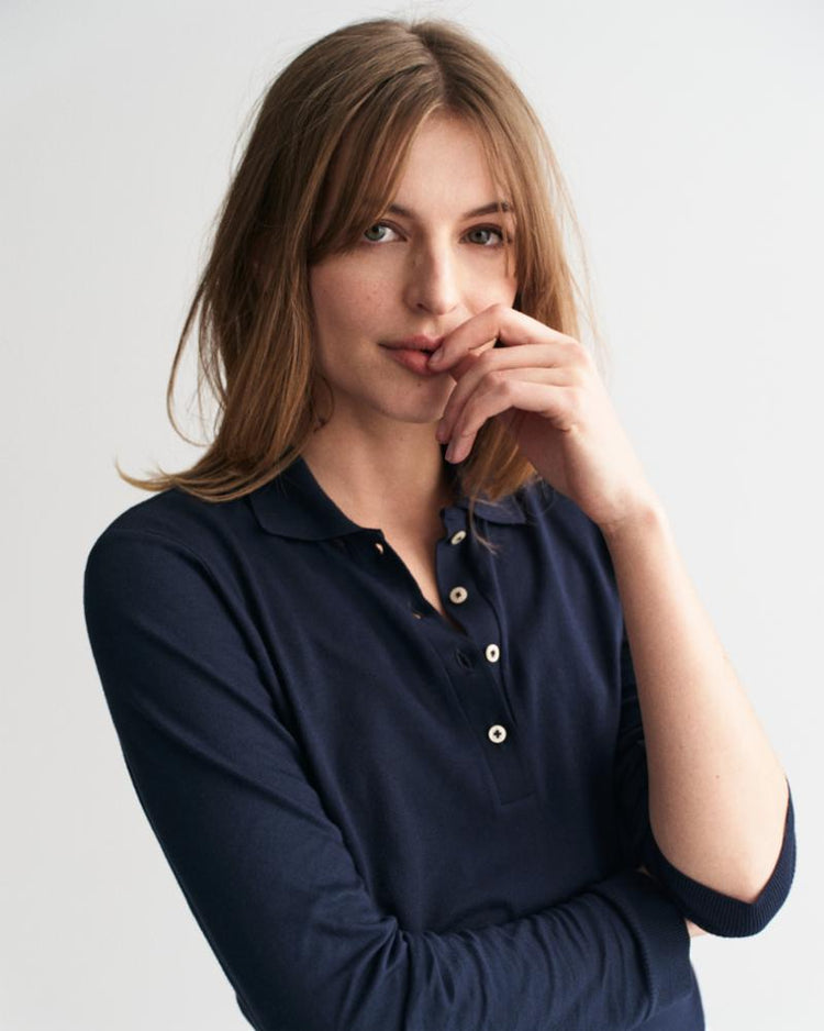 Gant Apparel Womens REG SEAMLESS LS POLO 433/EVENING BLUE