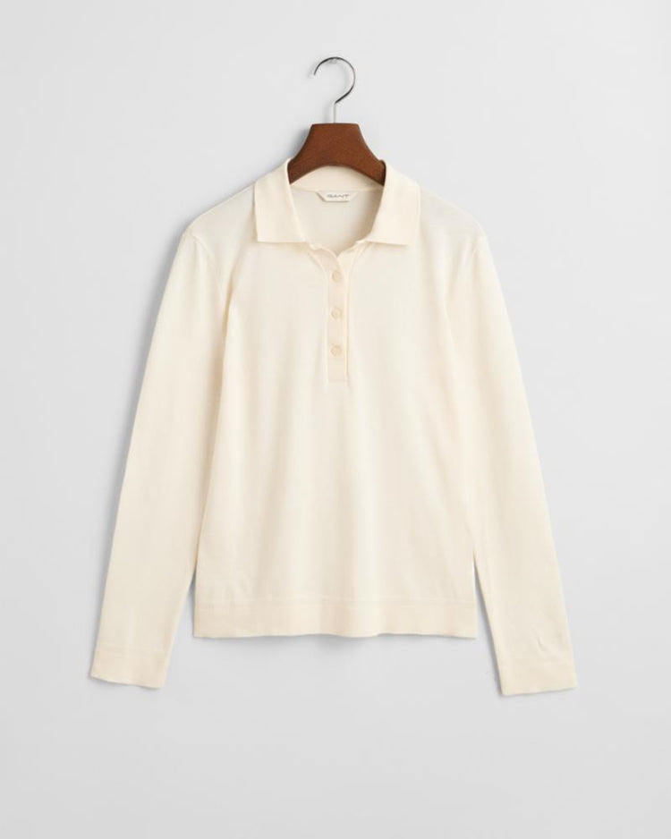 Gant Apparel Womens REG SEAMLESS LS POLO 130/CREAM