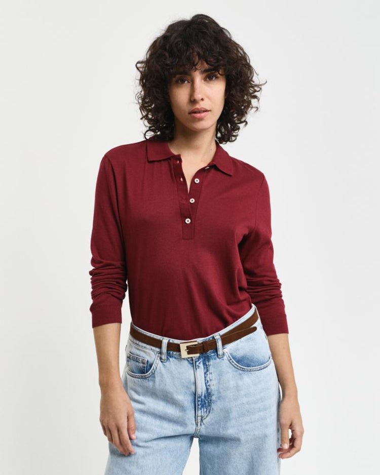 Gant Apparel Womens REG SEAMLESS LS POLO 604/PLUMPED RED