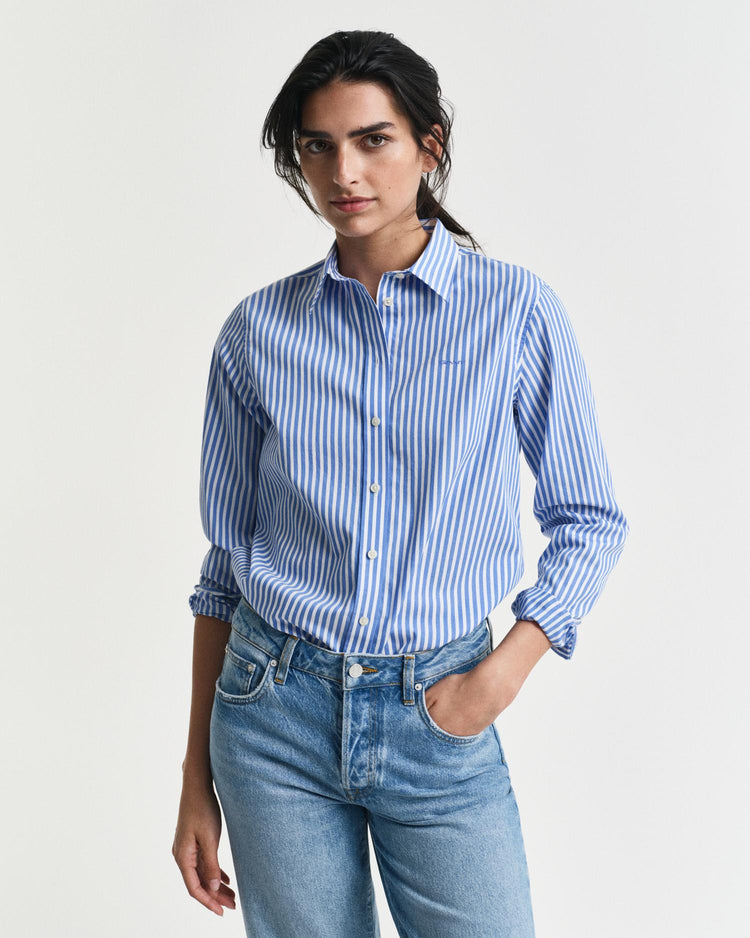 Gant Apparel Womens REG CLASSIC POPLIN STRIPED SHIRT 419/PERFECT BLUE