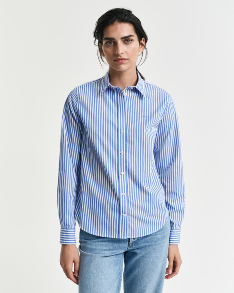 Gant Apparel Womens REG CLASSIC POPLIN STRIPED SHIRT 419/PERFECT BLUE