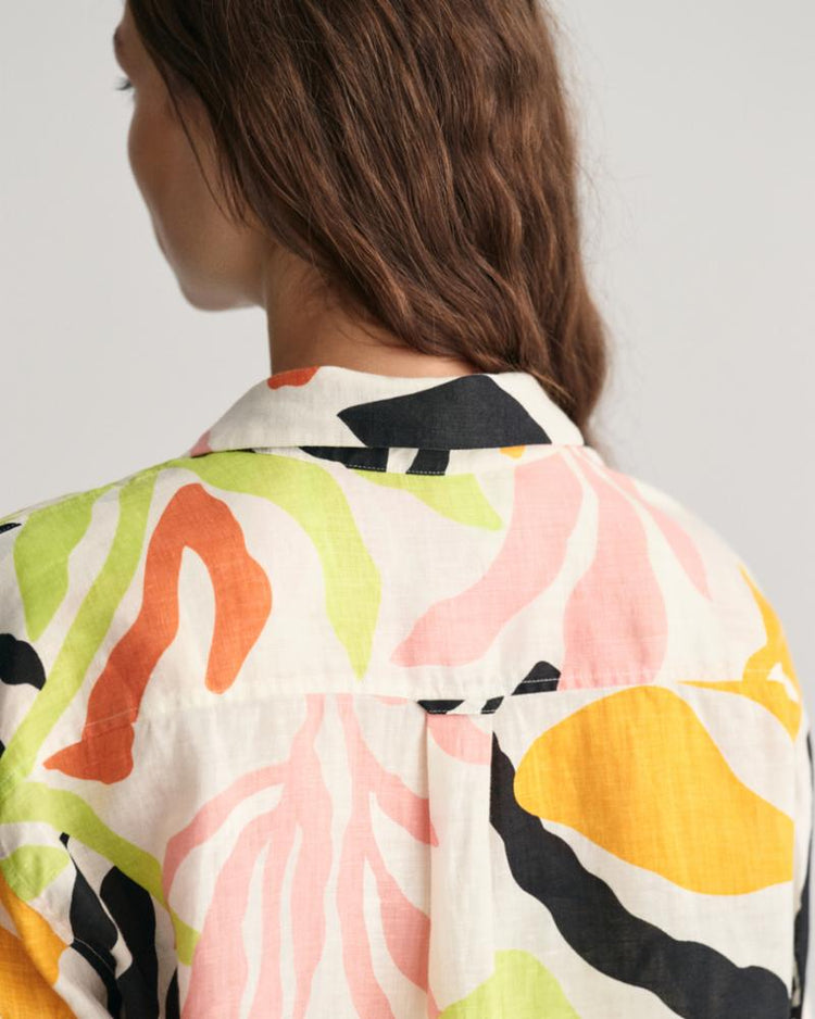 Gant Apparel Womens REL PALM PRINT SS LINEN SHIRT 779/MEDAL YELLOW