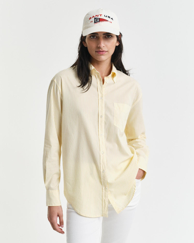 Gant Apparel Womens REL LUXURY OXFORD STRIPED BD SHIRT 700/DUSTY LIGHT YELLOW