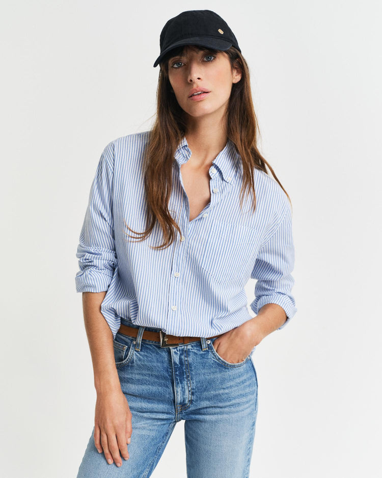 Gant Apparel Womens REL LUXURY OXFORD STRIPED BD SHIRT 419/PERFECT BLUE