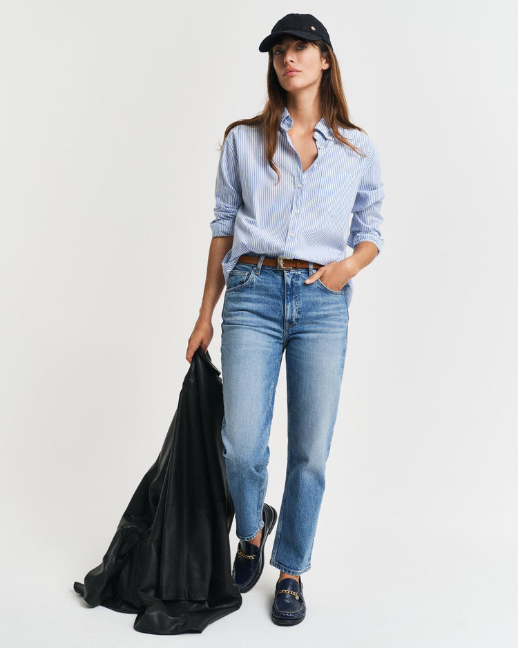 Gant Apparel Womens REL LUXURY OXFORD STRIPED BD SHIRT 419/PERFECT BLUE