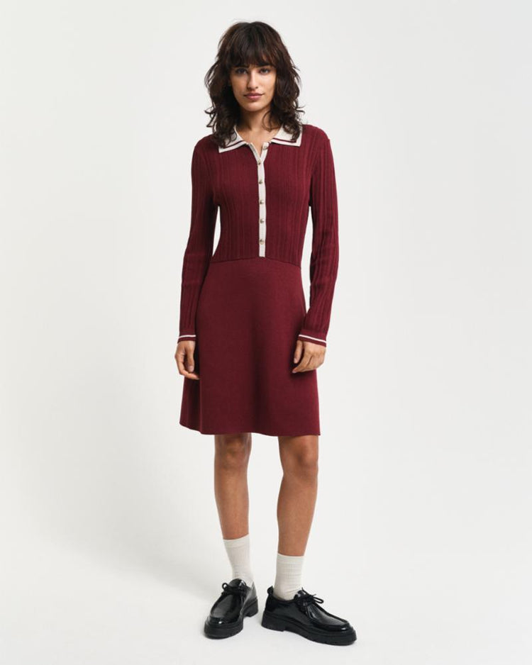 Gant Apparel Womens CONTRAST RIBBED KNITTED DRESS 604/PLUMPED RED