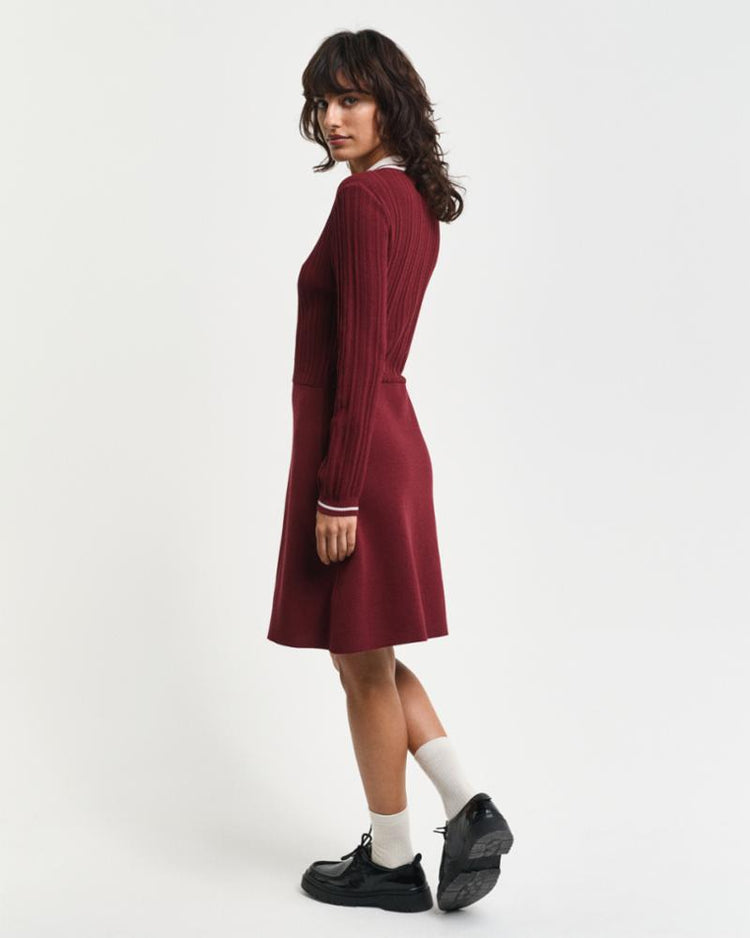 Gant Apparel Womens CONTRAST RIBBED KNITTED DRESS 604/PLUMPED RED
