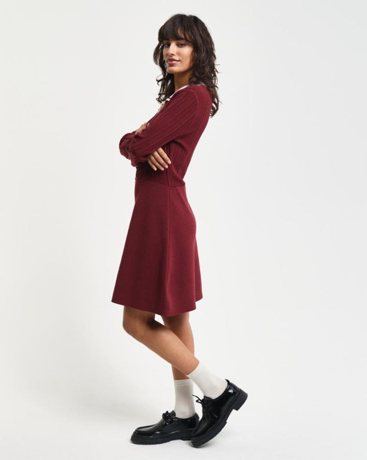 Gant Apparel Womens CONTRAST RIBBED KNITTED DRESS 604/PLUMPED RED