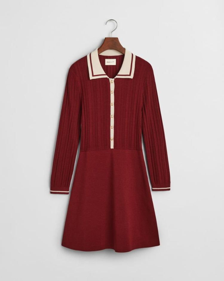 Gant Apparel Womens CONTRAST RIBBED KNITTED DRESS 604/PLUMPED RED