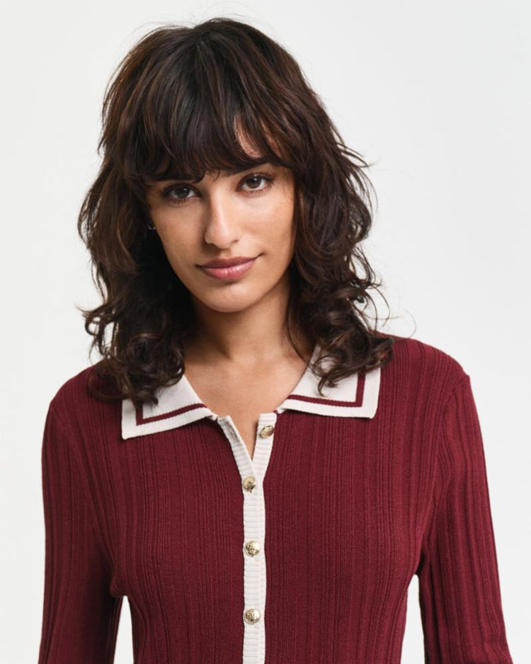 Gant Apparel Womens CONTRAST RIBBED KNITTED DRESS 604/PLUMPED RED