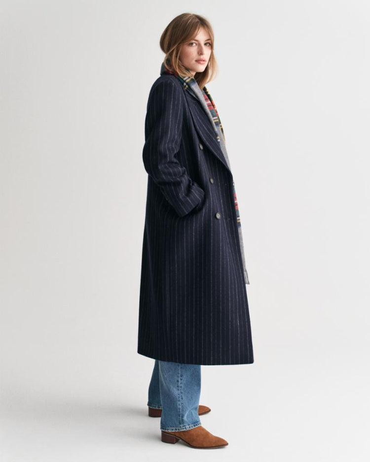 Gant Apparel Womens PINSTRIPE WOOL COAT 433/EVENING BLUE