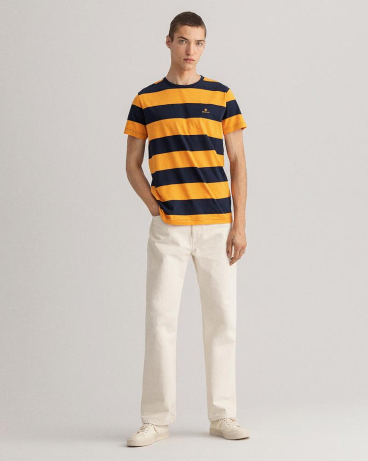 Gant Apparel Mens BARSTRIPE SS T-SHIRT 819/DAHLIA ORANGE