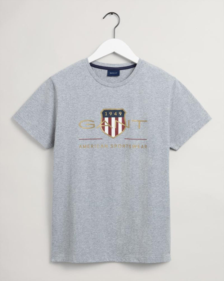 Gant Apparel Mens ARCHIVE SHIELD SS T-SHIRT 93/GREY MELANGE