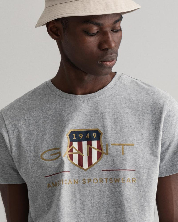Gant Apparel Mens ARCHIVE SHIELD SS T-SHIRT 93/GREY MELANGE