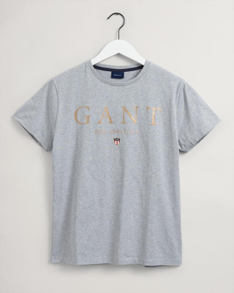 Gant Apparel Mens BANNER SHEILD GRAPHIC SS TSHIRT 93/GREY MELANGE