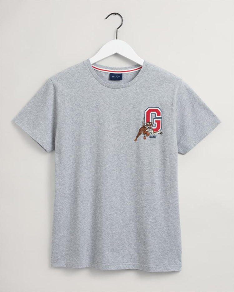Gant Apparel Mens TIGER SS T-SHIRT 93/GREY MELANGE