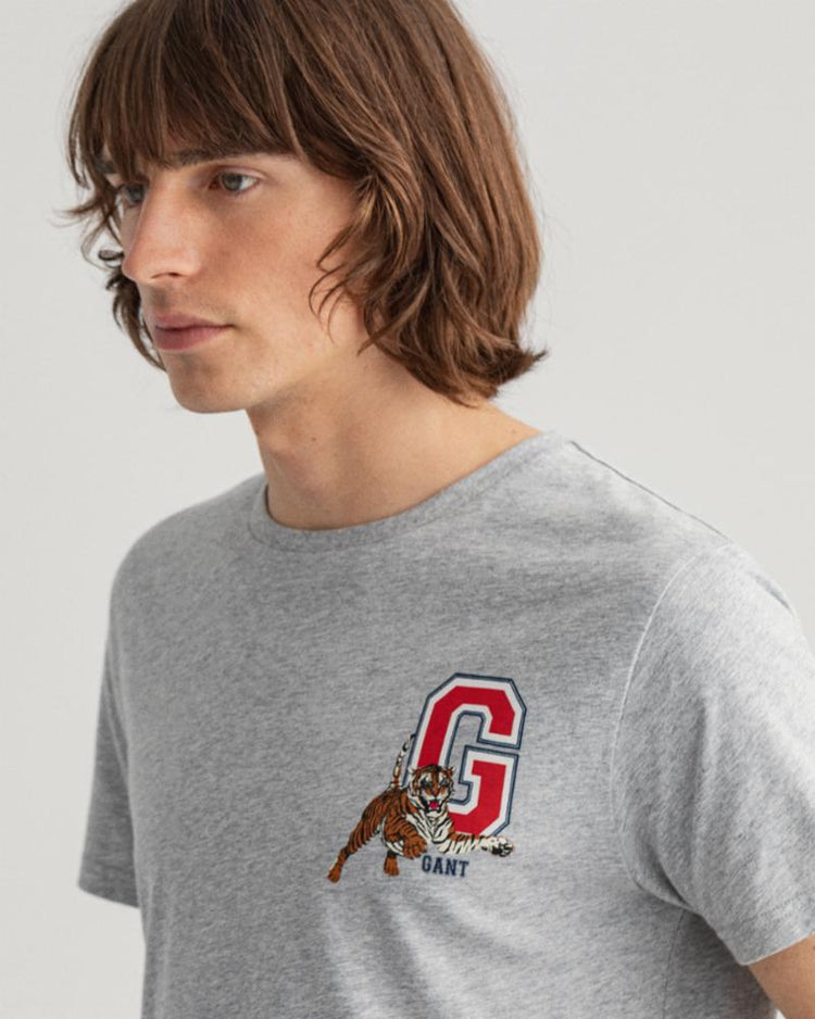 Gant Apparel Mens TIGER SS T-SHIRT 93/GREY MELANGE