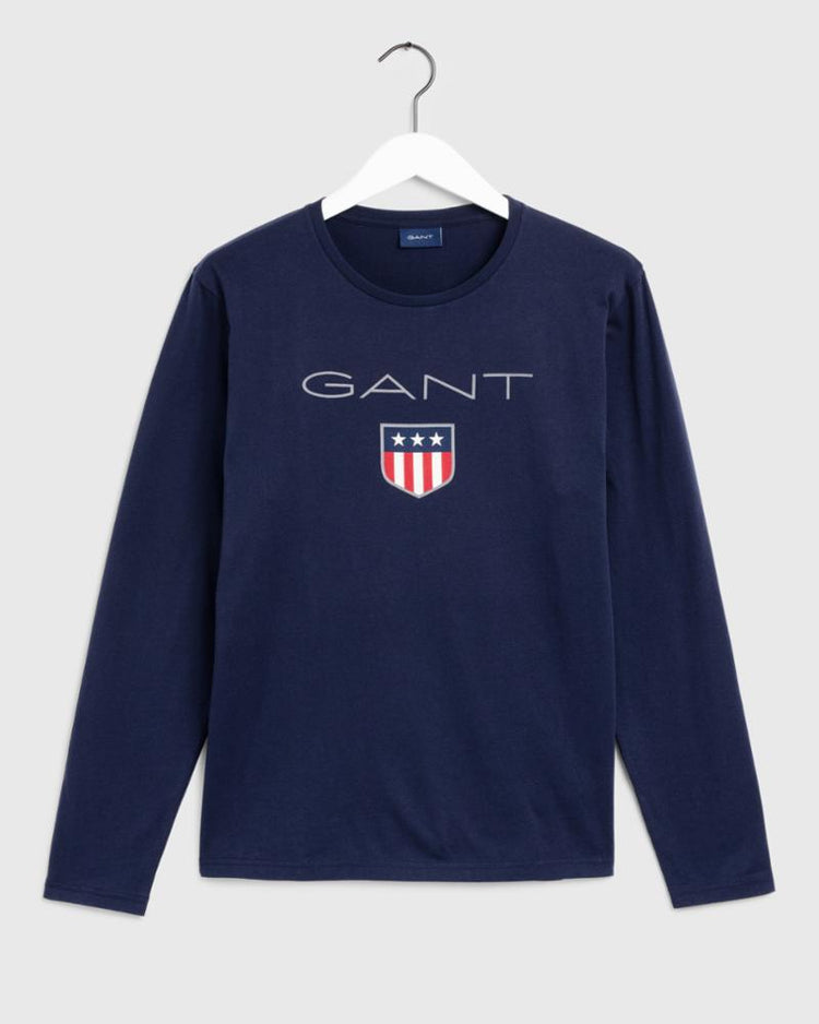 Gant Apparel Mens SHIELD LS T-SHIRT 433/EVENING BLUE