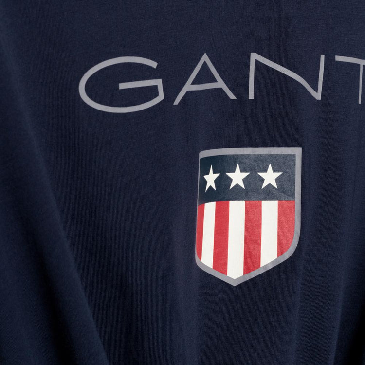 Gant Apparel Mens SHIELD LS T-SHIRT 433/EVENING BLUE