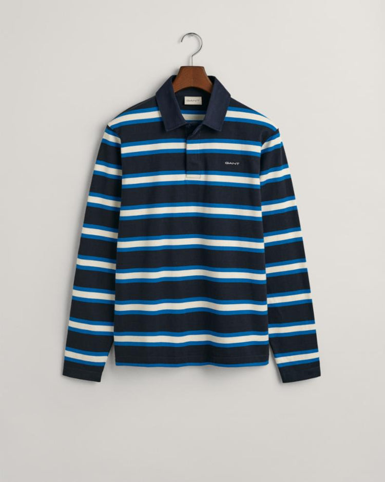 Gant Apparel Mens MULTISTRIPE LS RUGGER 433/EVENING BLUE