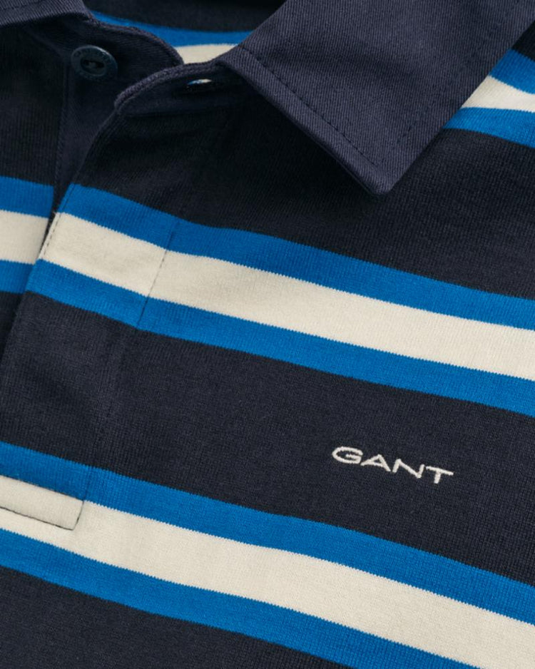 Gant Apparel Mens MULTISTRIPE LS RUGGER 433/EVENING BLUE