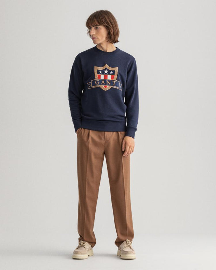 Gant Apparel Mens GANT BANNER LG SHIELD C-NECK 433/EVENING BLUE