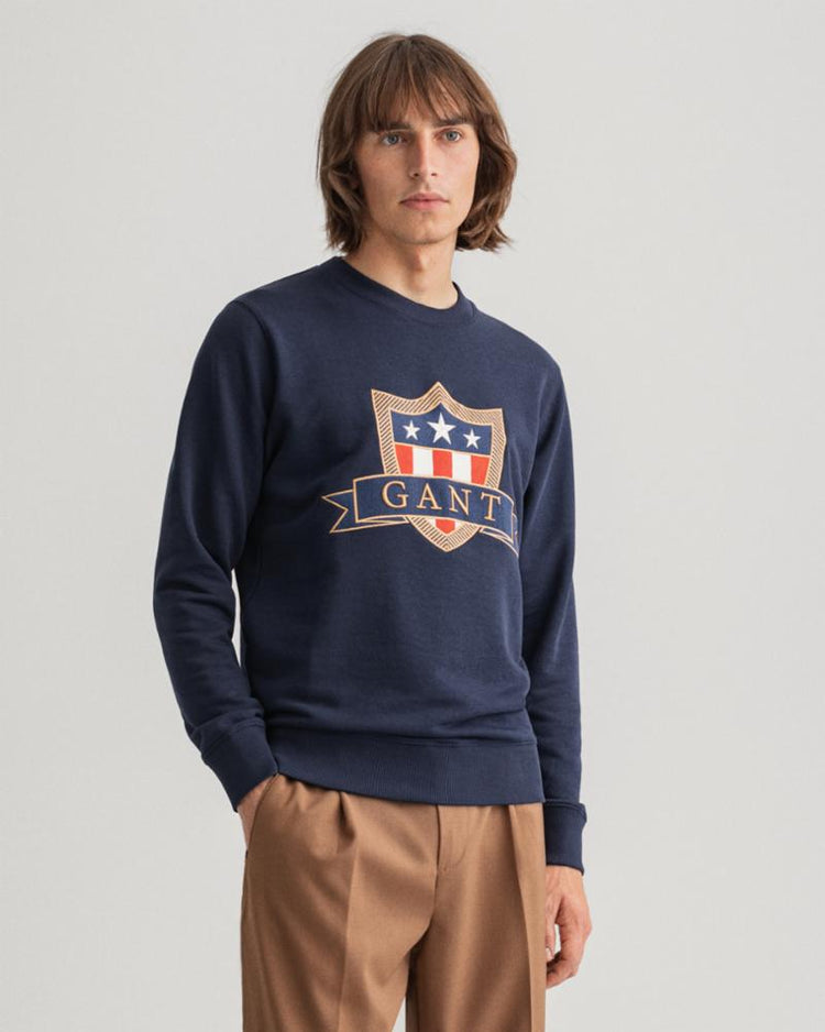 Gant Apparel Mens GANT BANNER LG SHIELD C-NECK 433/EVENING BLUE