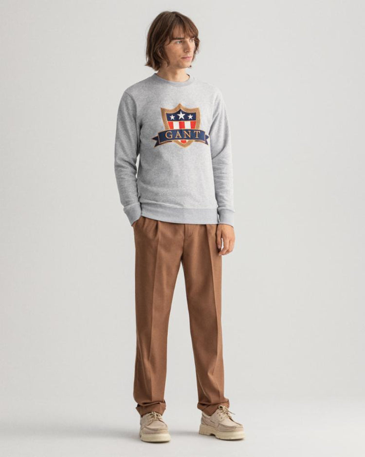 Gant Apparel Mens GANT BANNER LG SHIELD C-NECK 93/GREY MELANGE
