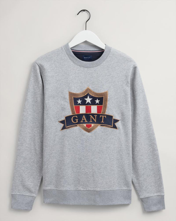 Gant Apparel Mens GANT BANNER LG SHIELD C-NECK 93/GREY MELANGE