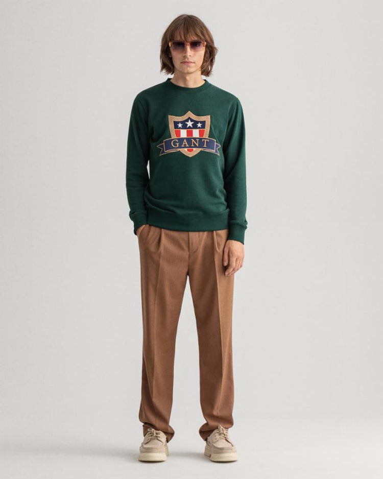 Gant Apparel Mens GANT BANNER LG SHIELD C-NECK 374/TARTAN GREEN