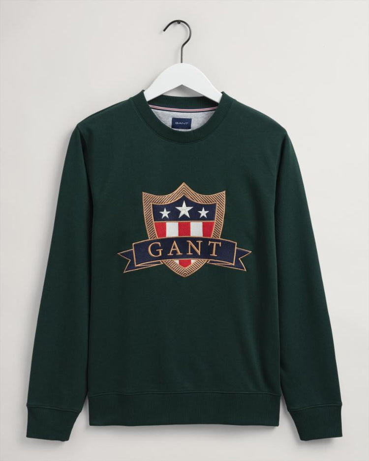 Gant Apparel Mens GANT BANNER LG SHIELD C-NECK 374/TARTAN GREEN