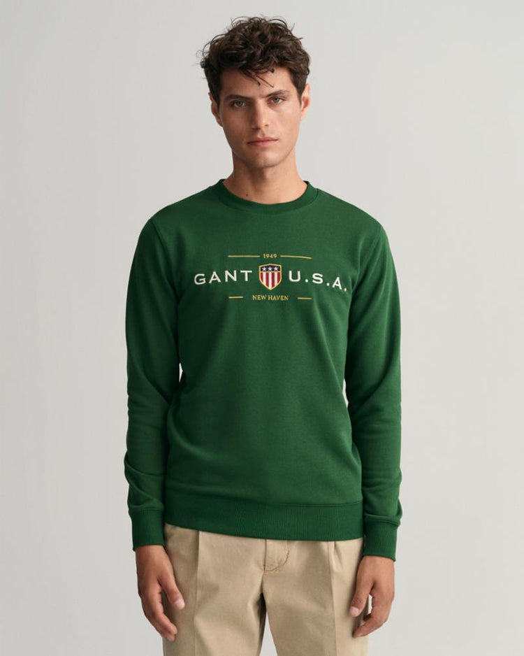 Gant Apparel Mens GANT BANNER SHIELD C-NECK 338/FOREST GREEN
