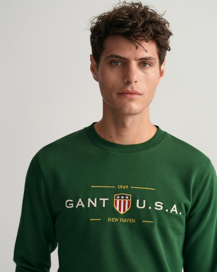 Gant Apparel Mens GANT BANNER SHIELD C-NECK 338/FOREST GREEN