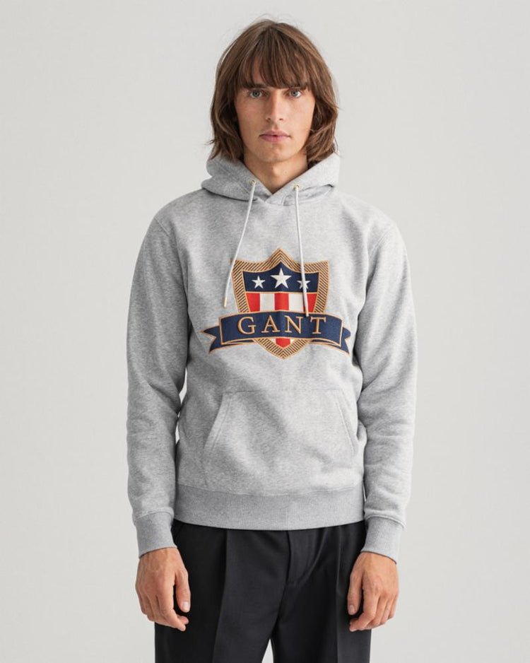 Gant Apparel Mens GANT BANNER SHIELD HOODIE 93/GREY MELANGE