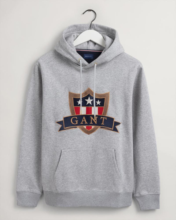 Gant Apparel Mens GANT BANNER SHIELD HOODIE 93/GREY MELANGE
