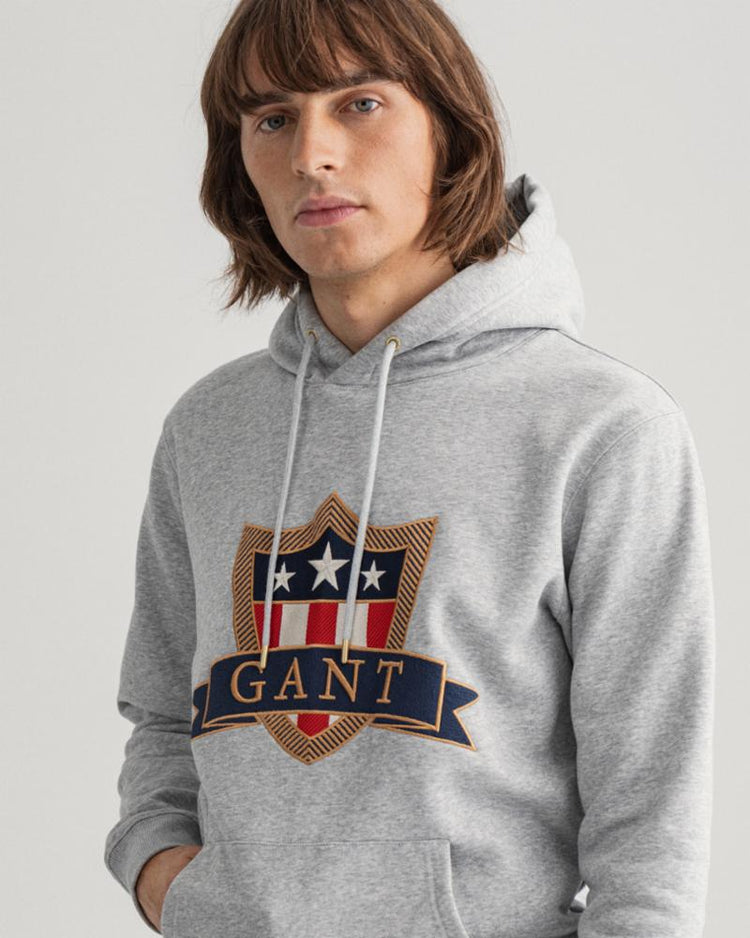 Gant Apparel Mens GANT BANNER SHIELD HOODIE 93/GREY MELANGE