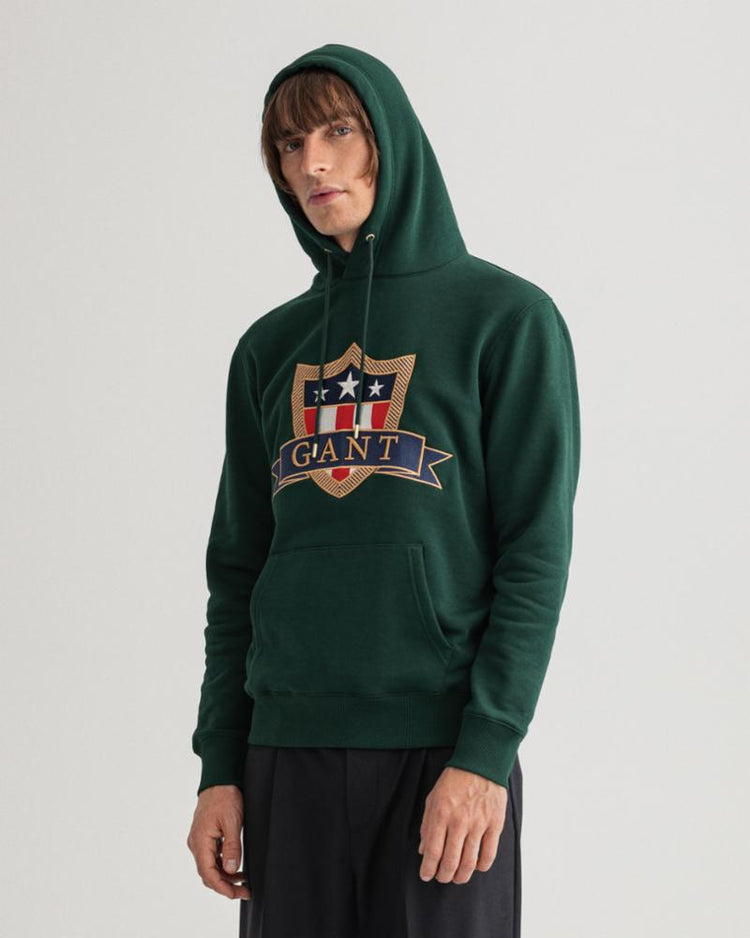 Gant Apparel Mens GANT BANNER SHIELD HOODIE 374/TARTAN GREEN