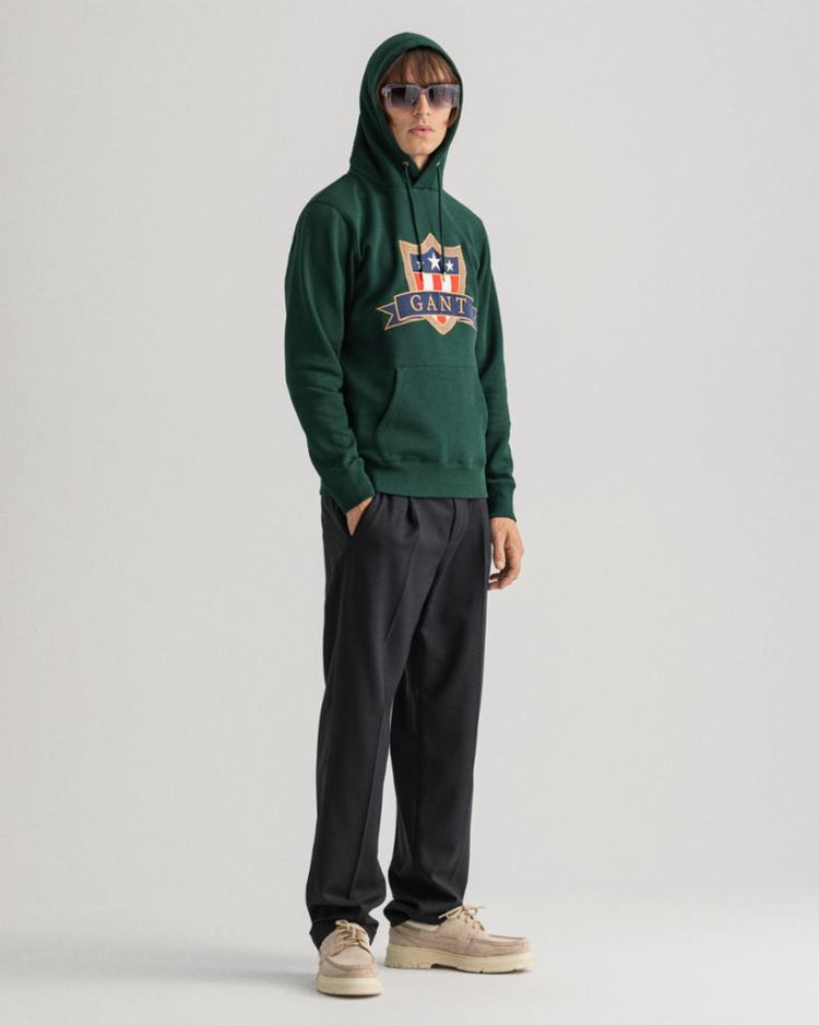 Gant Apparel Mens GANT BANNER SHIELD HOODIE 374/TARTAN GREEN