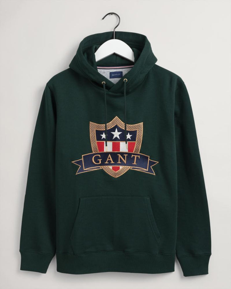 Gant Apparel Mens GANT BANNER SHIELD HOODIE 374/TARTAN GREEN