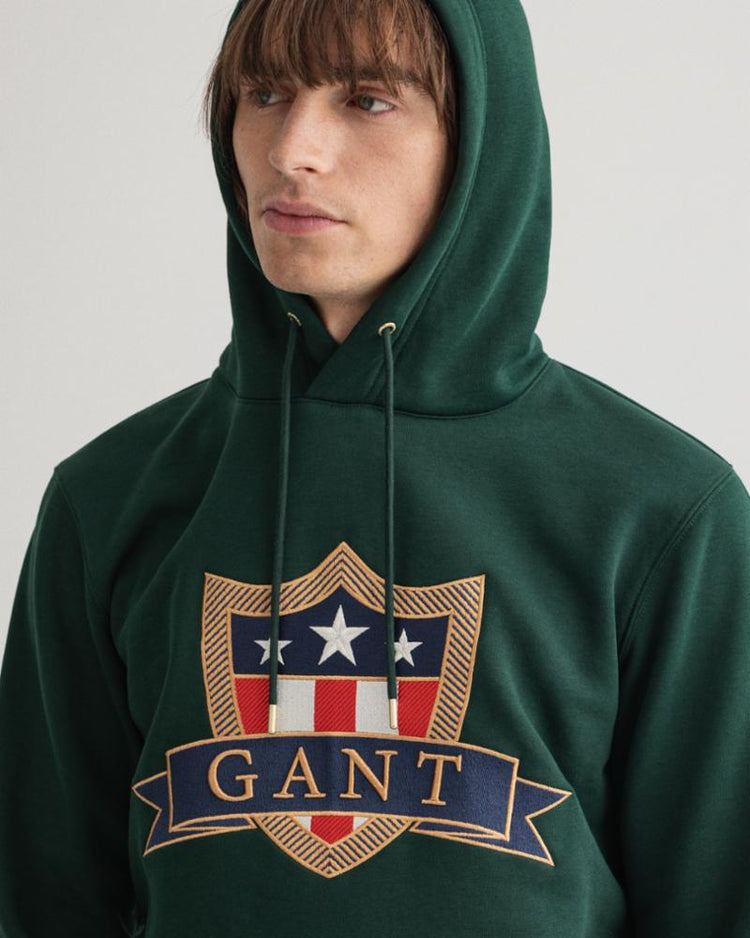 Gant Apparel Mens GANT BANNER SHIELD HOODIE 374/TARTAN GREEN