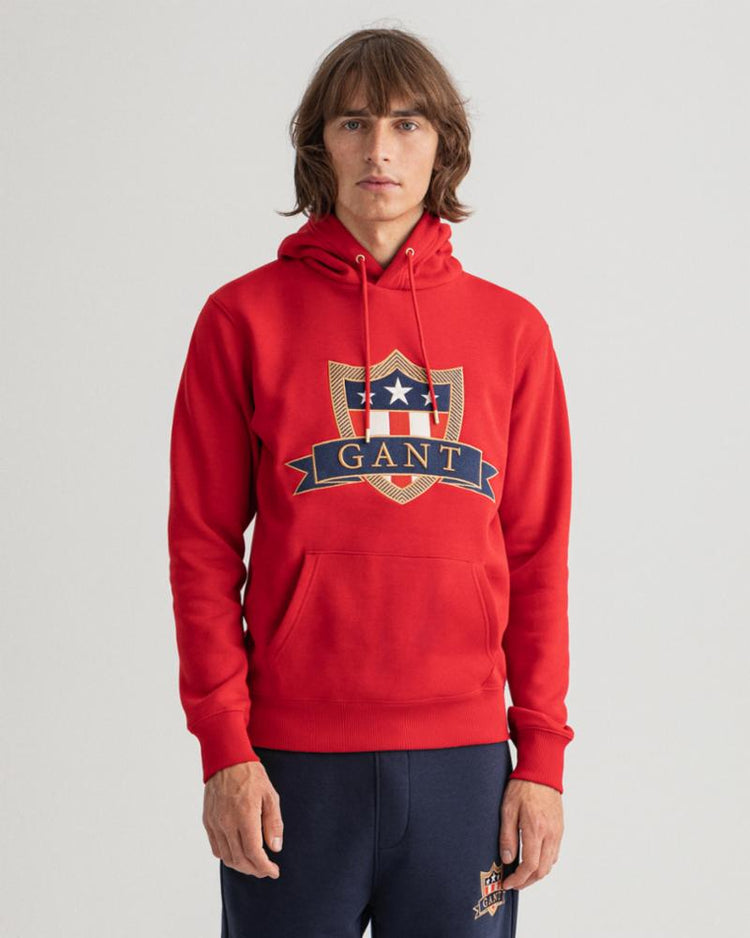 Gant Apparel Mens GANT BANNER SHIELD HOODIE 630/EQUESTRIAN RED