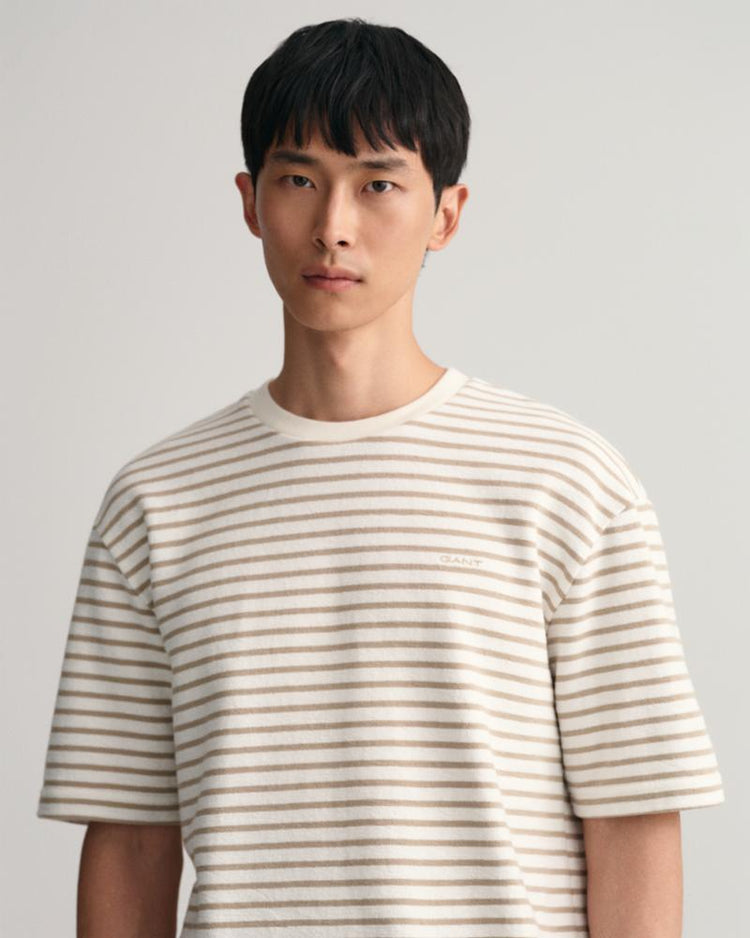 Gant Apparel Mens D2. STRIPED HEAVY T-SHIRT 270/CONCRETE BEIGE